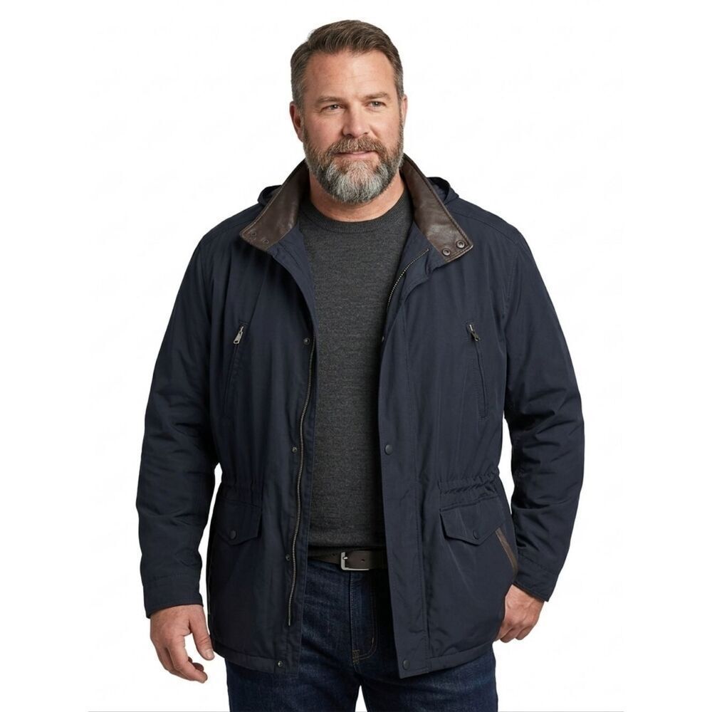 REMY Navy Field Jacket Lambskin Leather Trim 2XL Rochester Big & Tall Luxury